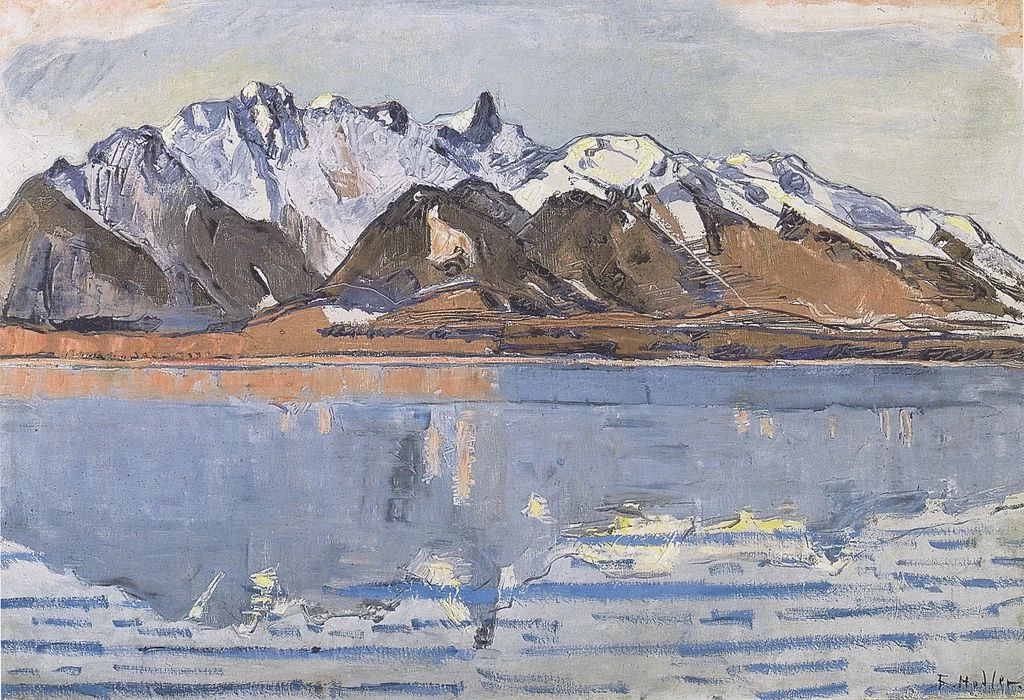 Lago di Thun con catena montuosa dello Stockhorn - ca1913